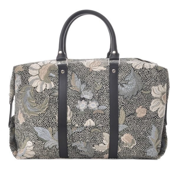 Ceannis Flower Linen Boston Bag Laukku Musta