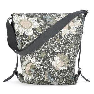 Ceannis Flower Linen Shoulder Bag Olkalaukku Musta